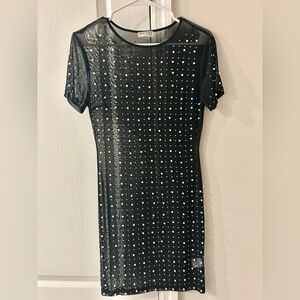 NWOT Elegant Black Sheer Dress with Pearl Detail